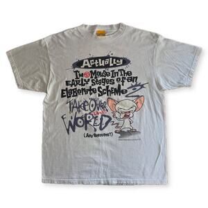 Vintage 1994 Animaniacs Brain Take Over the World Double Sided Tee White